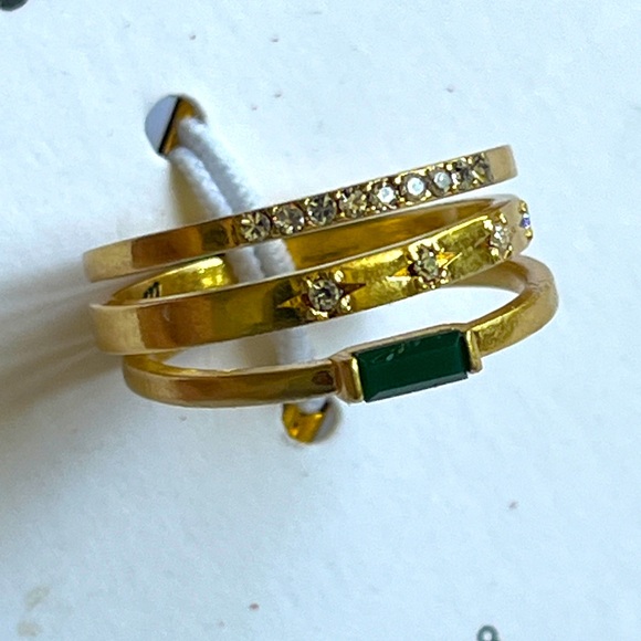 Madewell Baguette stacking Ring set size 8 with green stone NWT - Picture 4 of 10